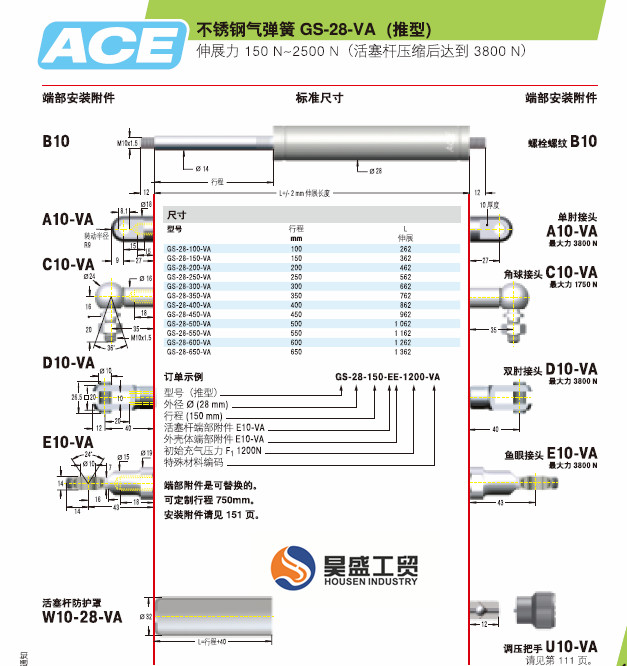 ACE緩沖器,氣彈簧GS-28-VA